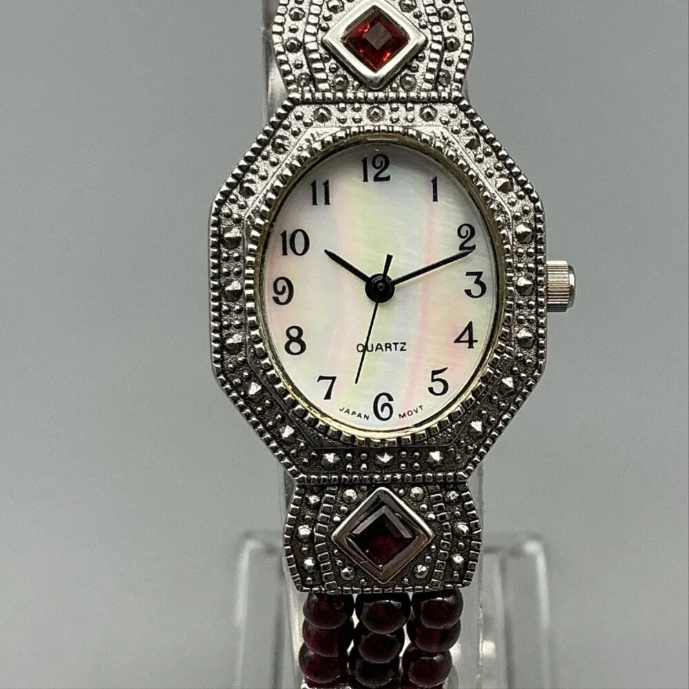 Avon F66678-71P Womens Watch 23mm MOP Dial Red Bead Bracelet New Battery 7.75